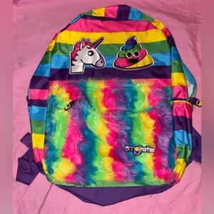 Emojination Rainbow fuzzy unicorn  poop emoji backpack